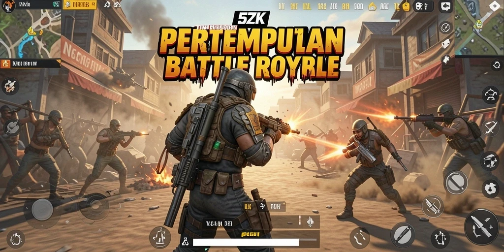 Gameplay Battle Royale yang intens dengan aksi mendebarkan.