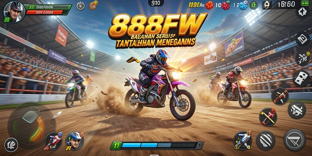 Screenshot gameplay Racing 888FW menunjukkan aksi balapan yang seru.