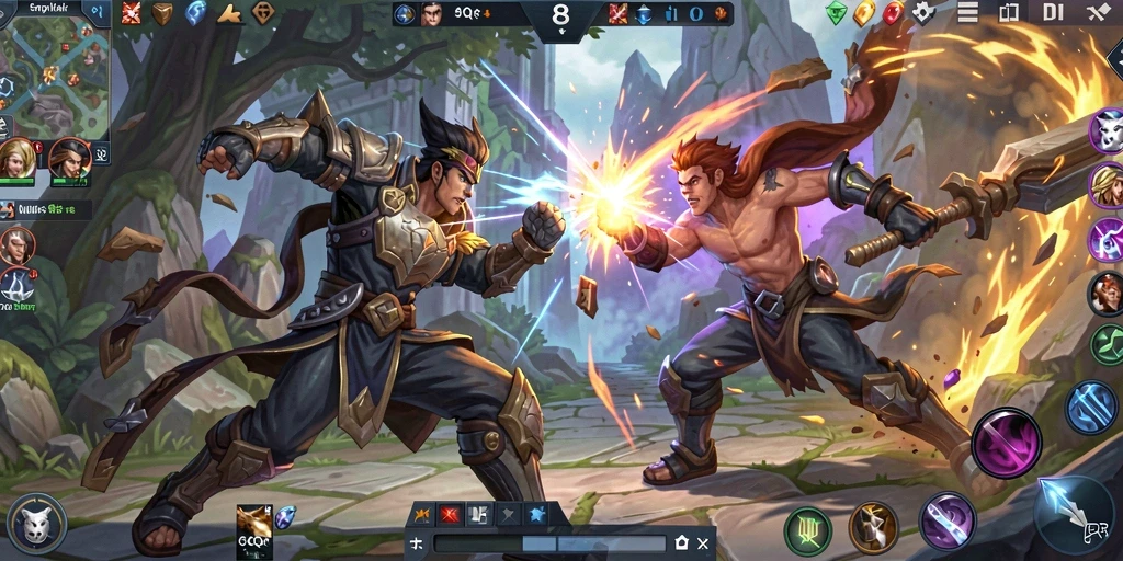Tangkapan layar aksi pertarungan seru dalam game MOBA.