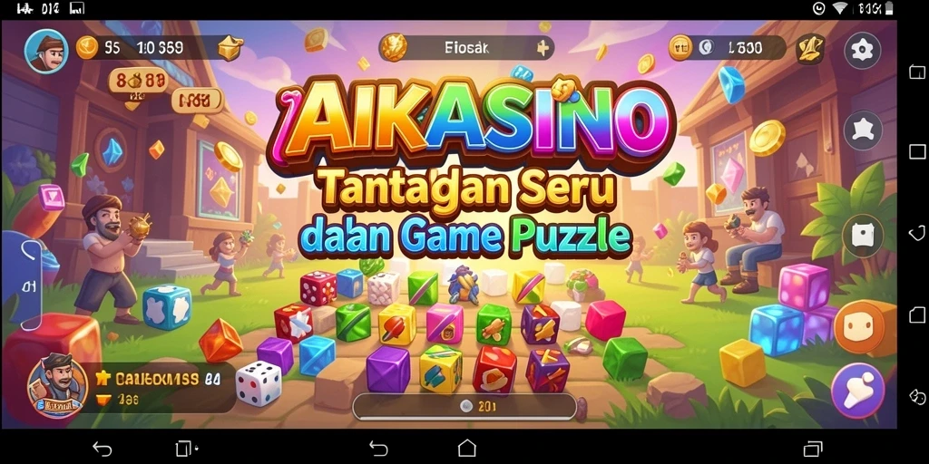 Screenshot AAKASINO menampilkan gameplay penuh warna dengan teka-teki yang menantang.