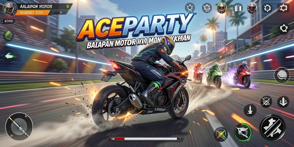 Screenshot gameplay ACEPARTY yang menampilkan aksi balapan seru.