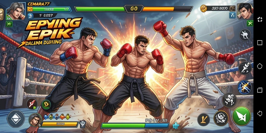 Screenshot gameplay CEMARA77 dengan pertarungan seru antara dua karakter.