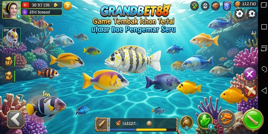 Screenshot gameplay GRANDBET88 menampilkan aksi menembak ikan yang seru.