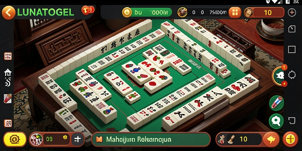 Tampilan gameplay menarik di LUNATOGEL dengan berbagai ubin Mahjong.