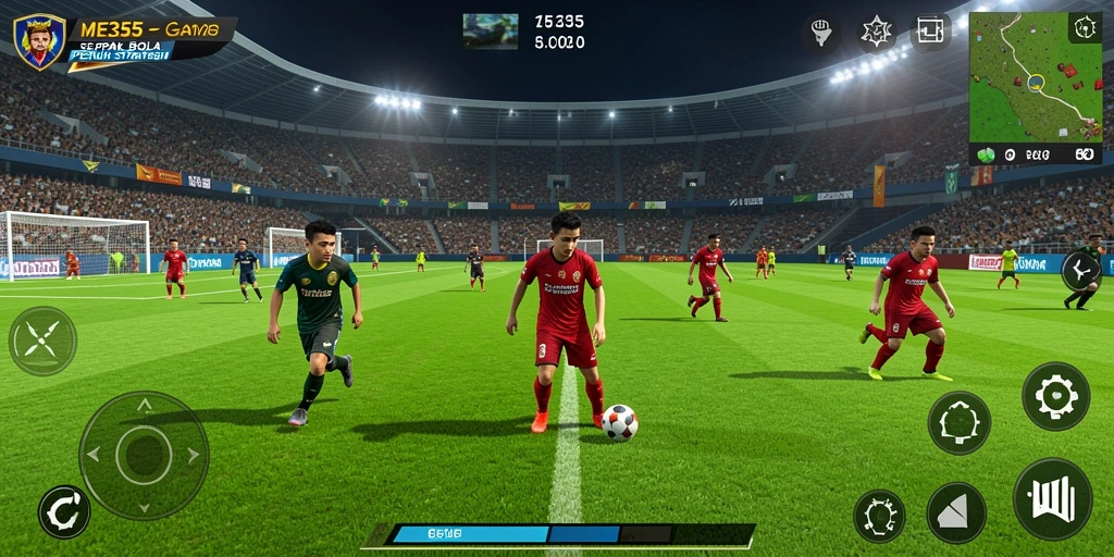 Tangkapan layar gameplay ME355 dengan aksi sepak bola yang seru.