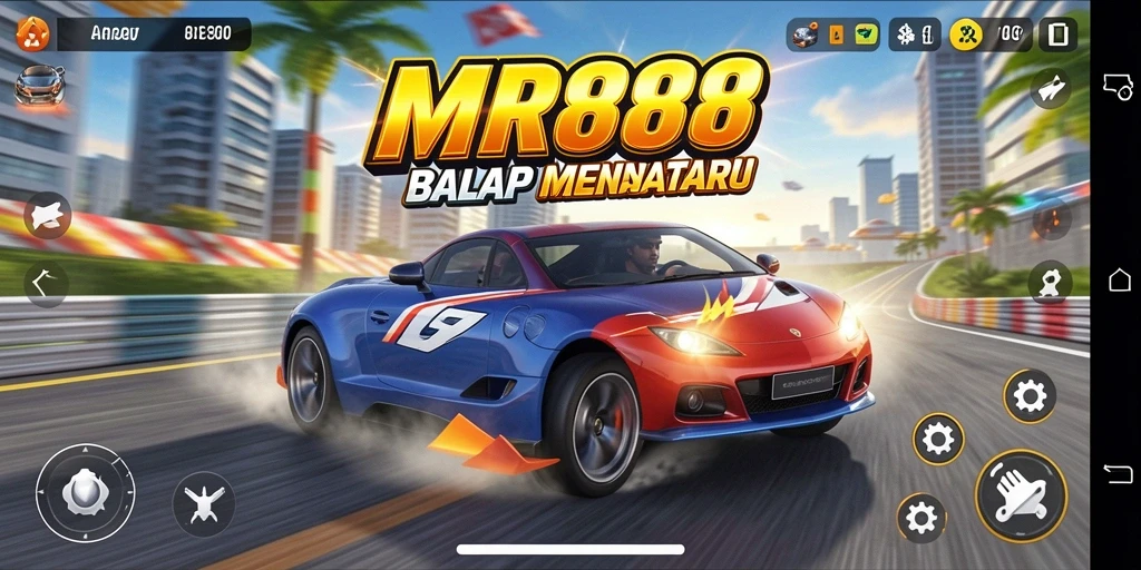 Screenshot utama MR888 menampilkan aksi balap mendebarkan.