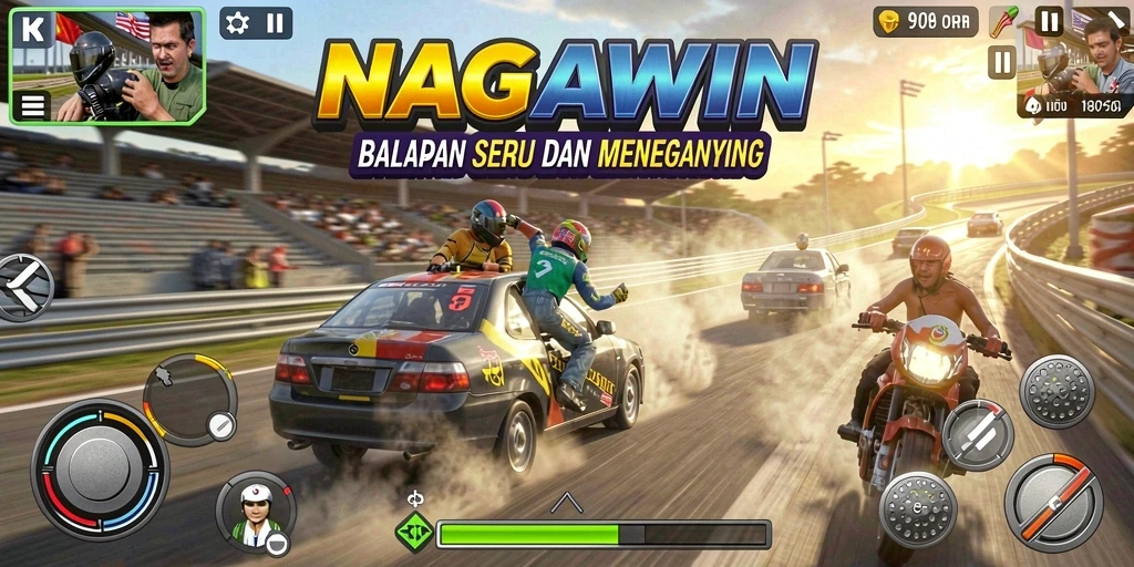 Gameplay balapan yang mendebarkan dalam NAGAWIN.
