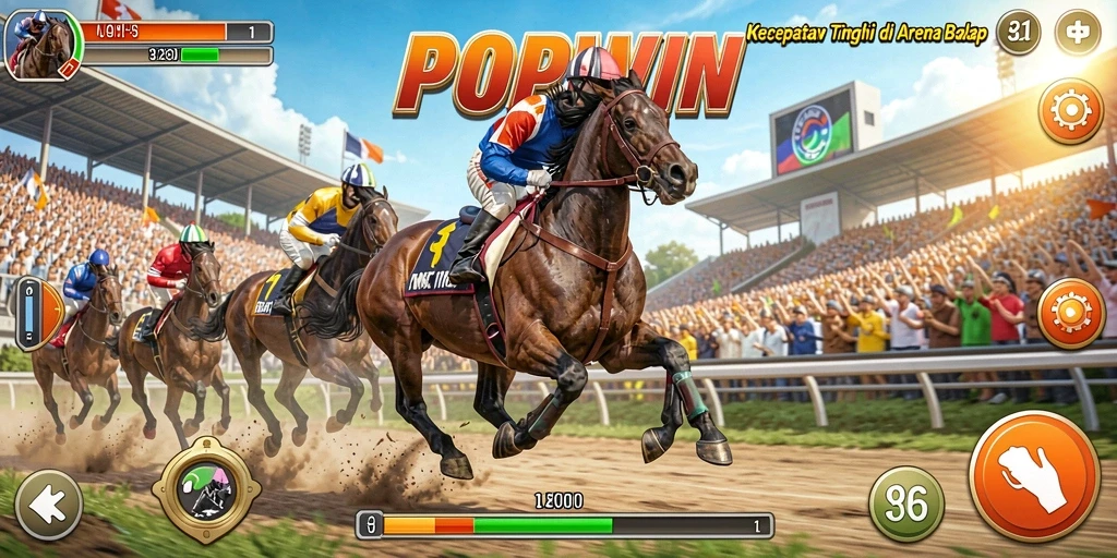 Screenshot permainan POPWIN yang menampilkan balapan yang seru dan mendebarkan.