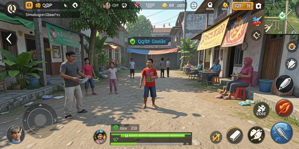 Gameplay QQRP menampilkan interaksi karakter yang menarik dan lingkungan simulasi yang kaya.