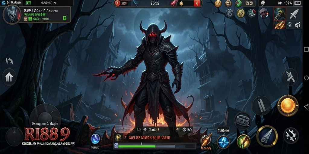 Tampilan gameplay mencekam dalam suasana gelap dan menakutkan.