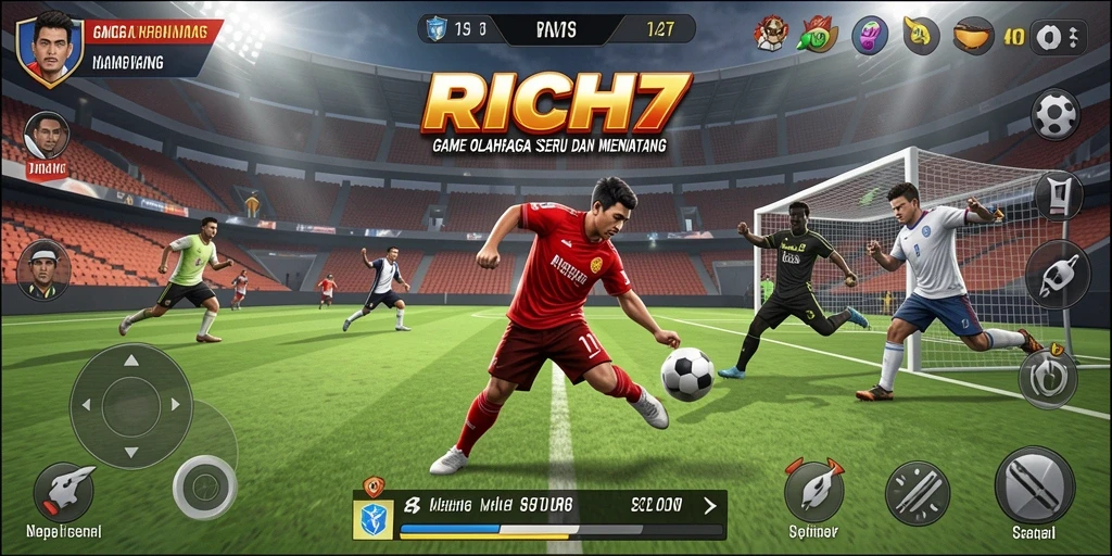 Tangkapan layar utama RICH7 menampilkan aksi menegangkan dalam pertandingan olahraga.