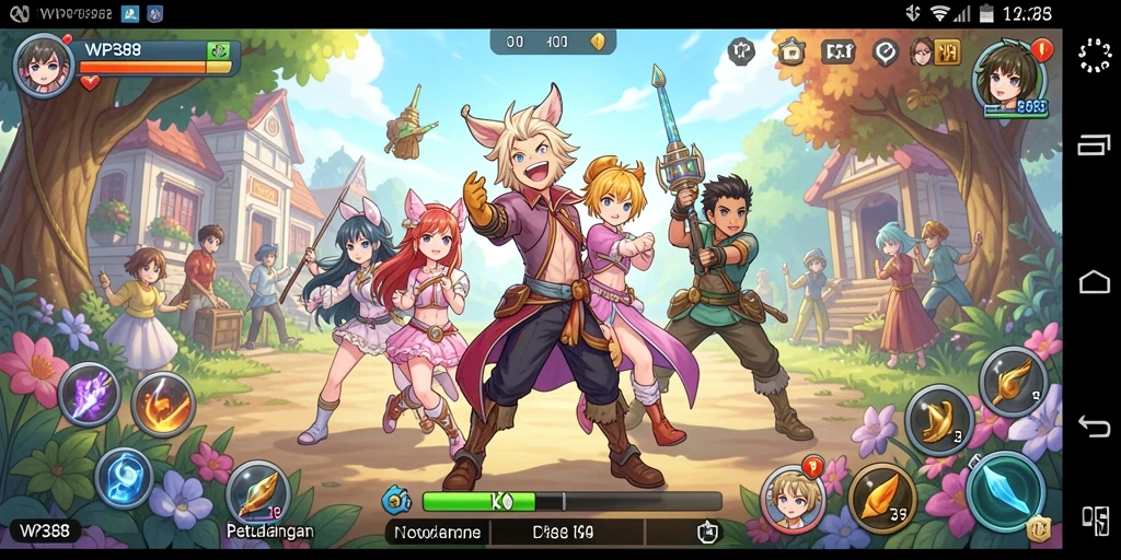 Tampilan seru dari gameplay WP888 yang menggambarkan petualangan anime.